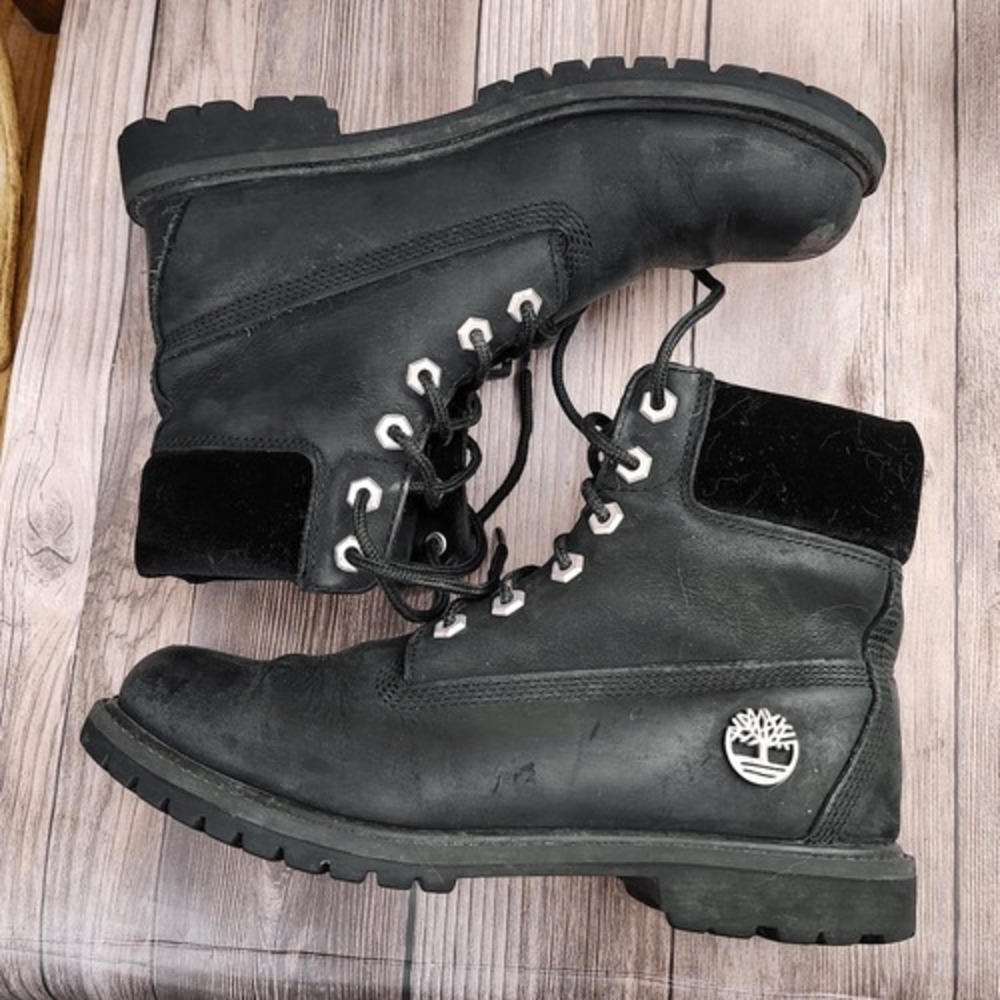 Timberland Premium 6" Black Nubuck Velvet Collar Lace-up Hiking Boots Sz 8